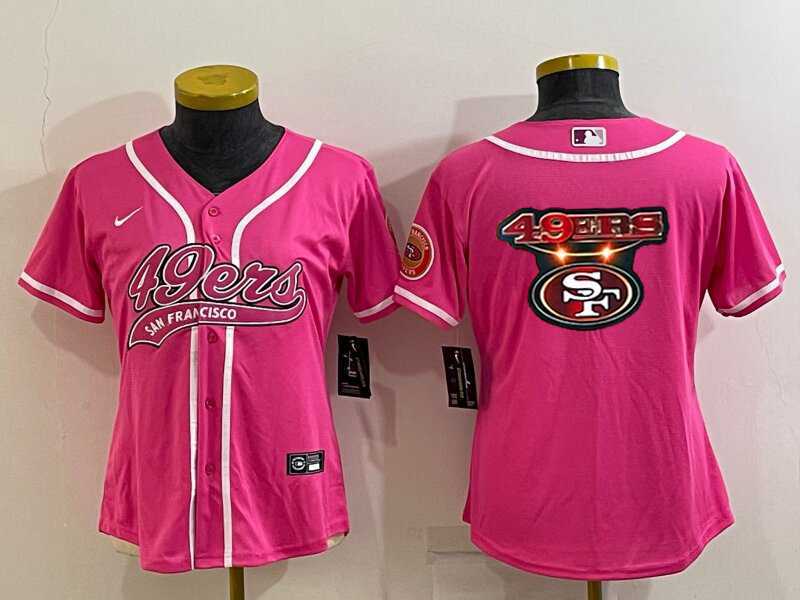 Womens San Francisco 49ers Pink Team Big Logo With Patch Cool Base Stitched Baseball Jersey->women nfl jersey->Women Jersey